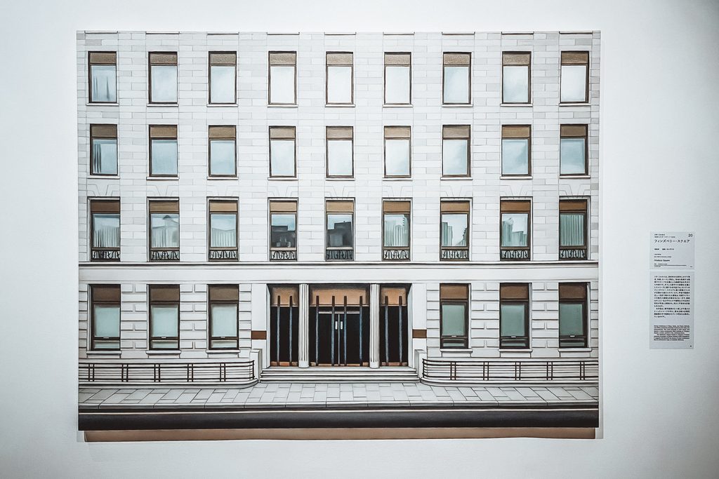 麗莎・米爾羅伊（Lisa Milroy）《Finsbury Square》1995年倫敦城市景觀油畫作品